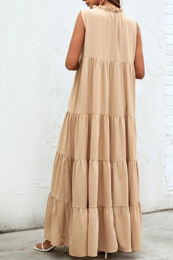 Women's Loose Sleeveless Solid Color Stitching Beach Dress