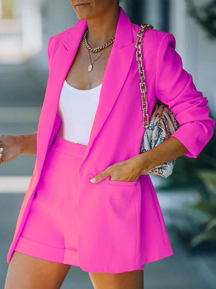 Solid Color Lapel Suit Shorts Suit