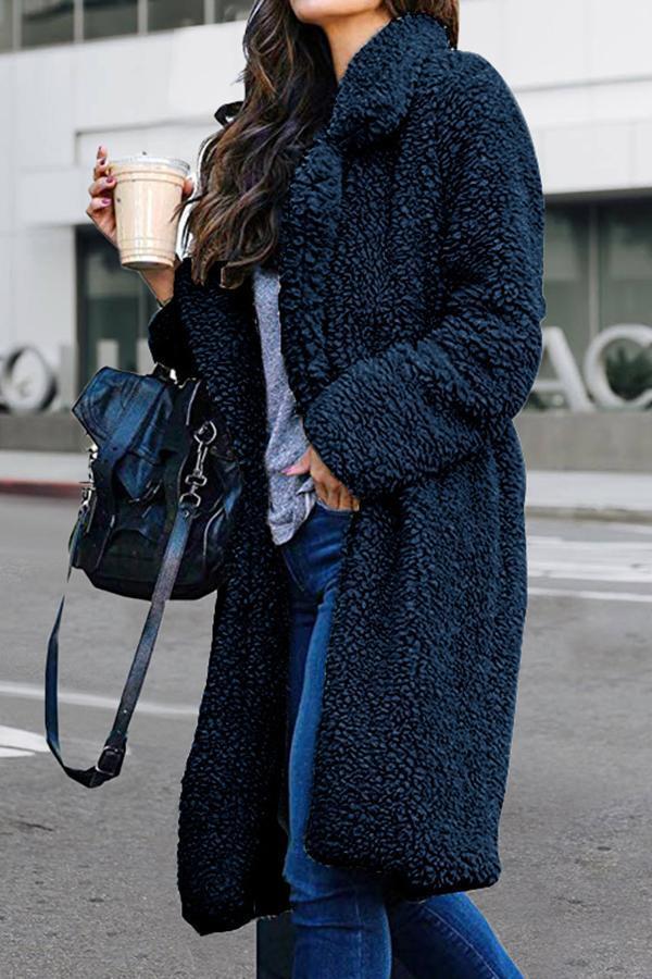 Fluffy Long Sleeve Solid Color Outerwear