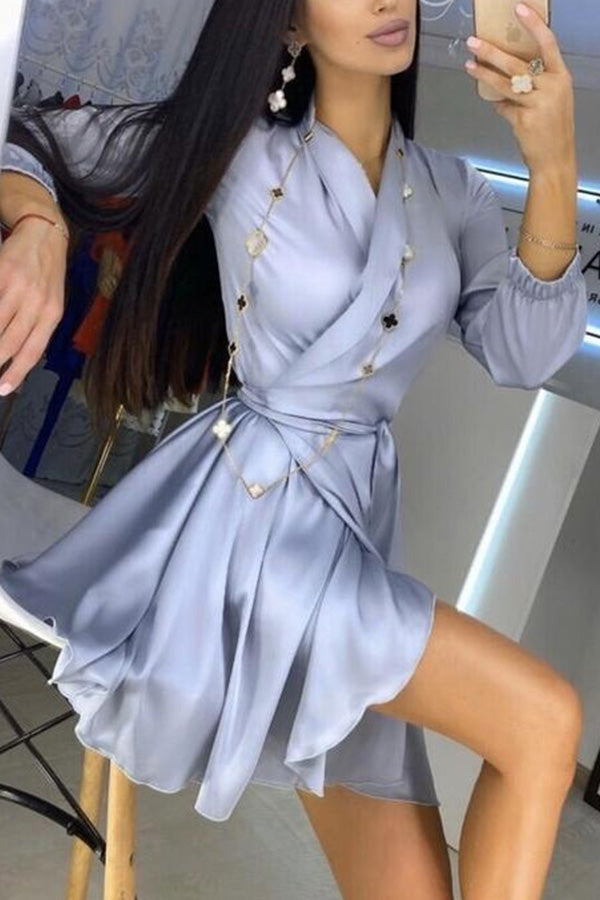 Solid Color Lace-up Waist Dress
