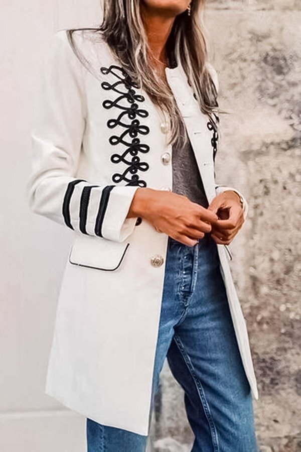 Chic Lapel Strappy Plain Slim Split Joint Uniform Coat