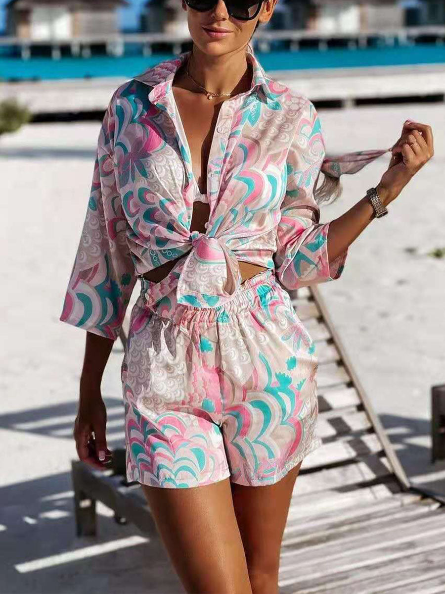 Baroque print Hawaiian Shirt Shorts Set