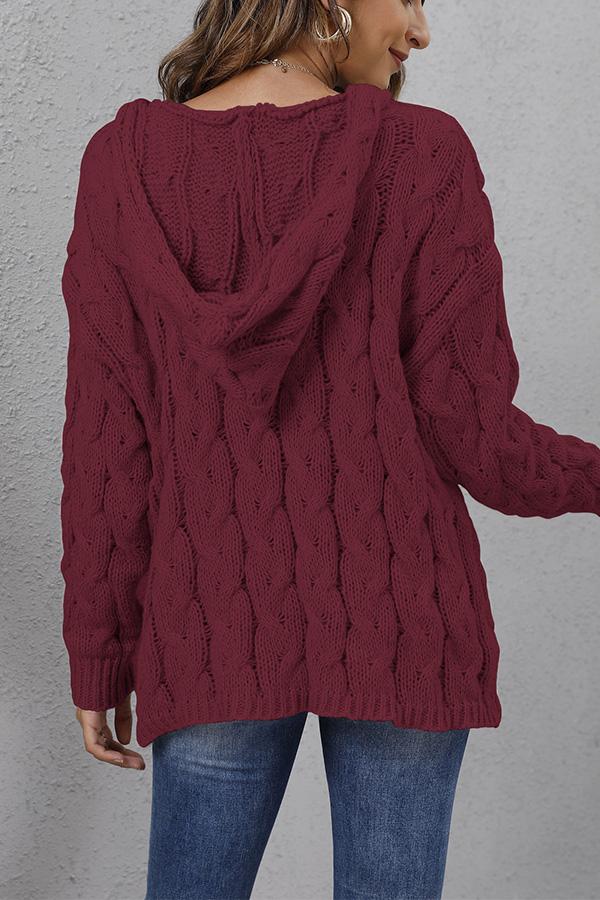 V-neck Hooded Loose Pullover Sweater