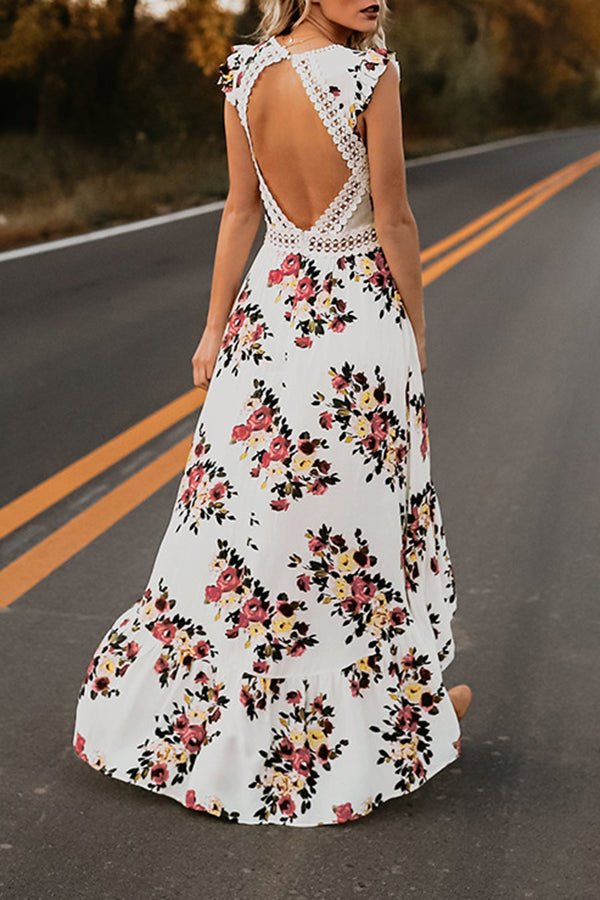 Sleeveless Printed Open Back Irregular Dress