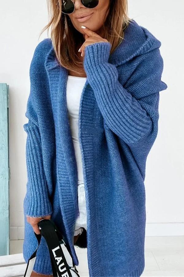 Solid Hooded Casual Cardigan