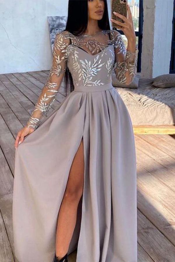 Long-sleeved Hot-stamped Sequined Dress