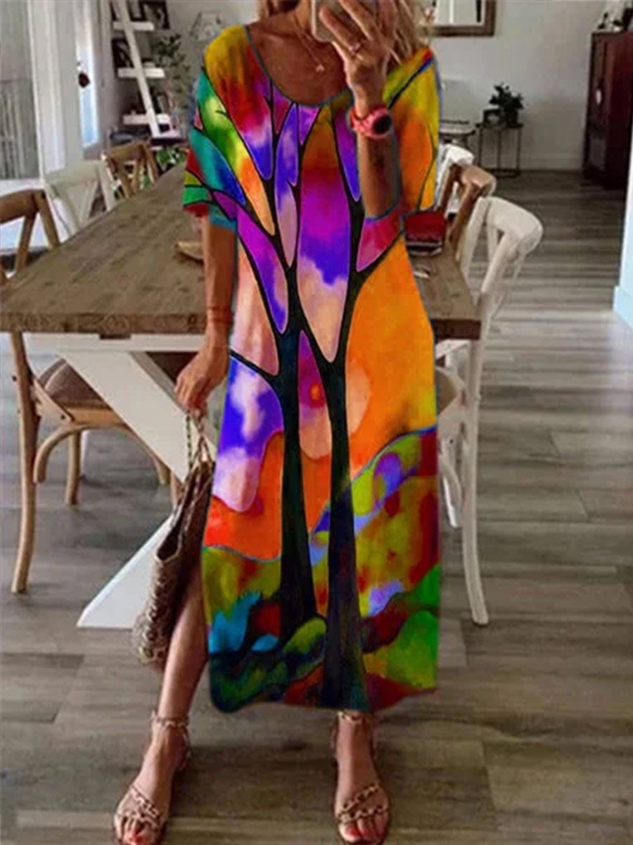 Blue Half Sleeve Casual Dress