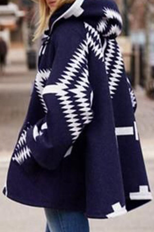 Geometric Pattern Loose Woolen Coat