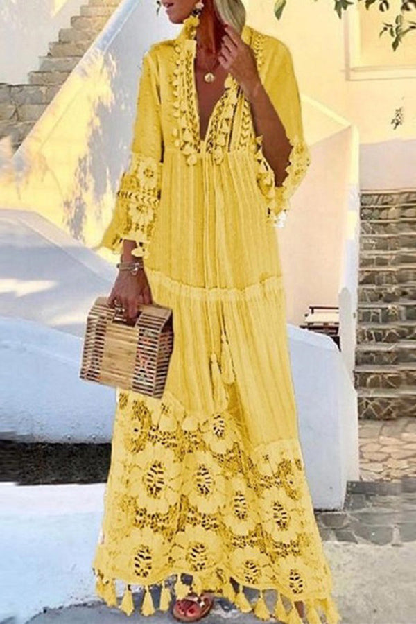 Bohemian Deep V Lace Fringe Dress