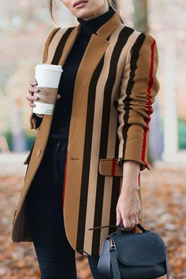 Fashion Long Sleeve Stand Collar Printed Coat