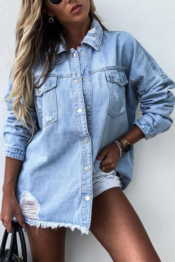 Ripped Loose Bat Sleeve Denim Jacket