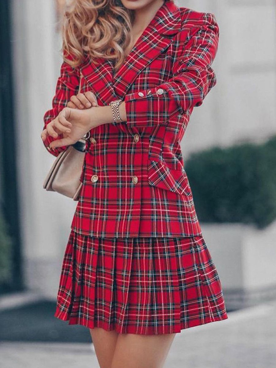 Two piece Plaid Double Breasted Jacket