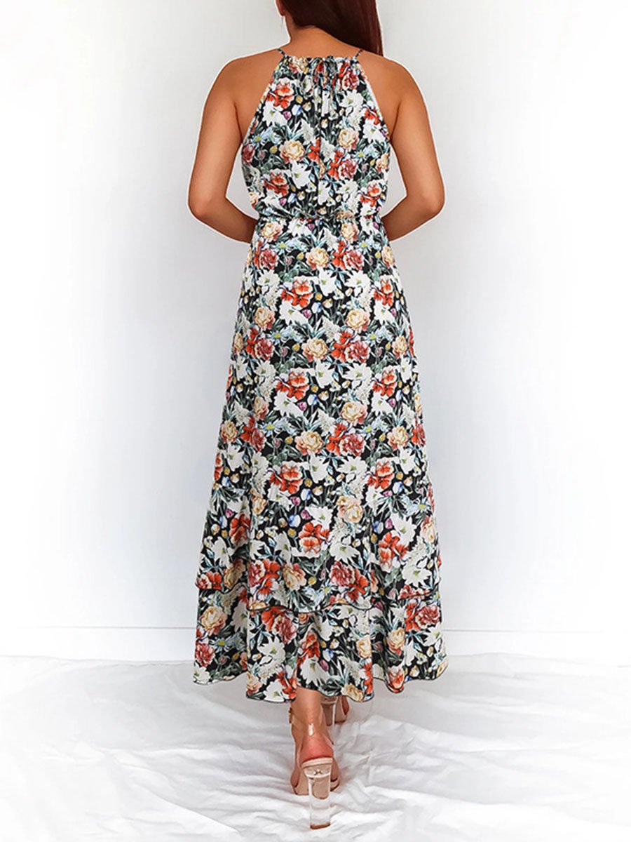 Summer Halterneck Flower Print Maxi Dress
