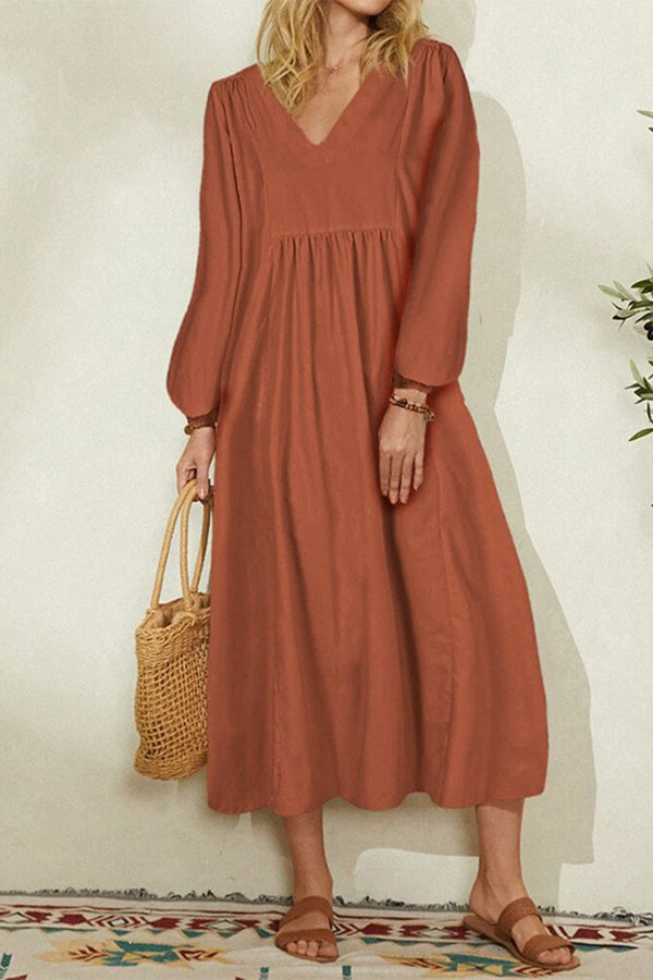 Women's Cotton Linen Loose Lantern Sleeve European and American Dress