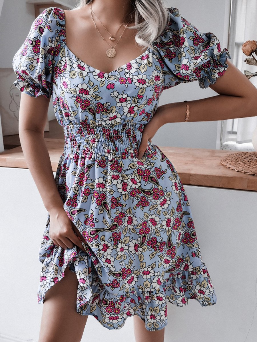 Fashion Casual Print Split Joint Square Collar A Line Dresses