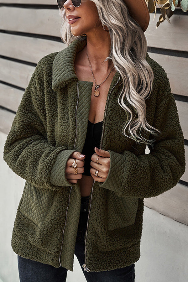 Long Sleeve Pocket Detail Zip Up Teddy Coat