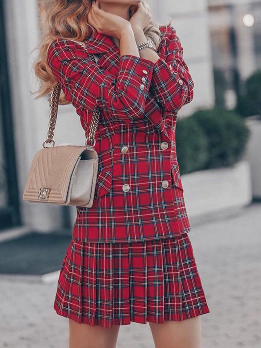 Two piece Plaid Double Breasted Jacket