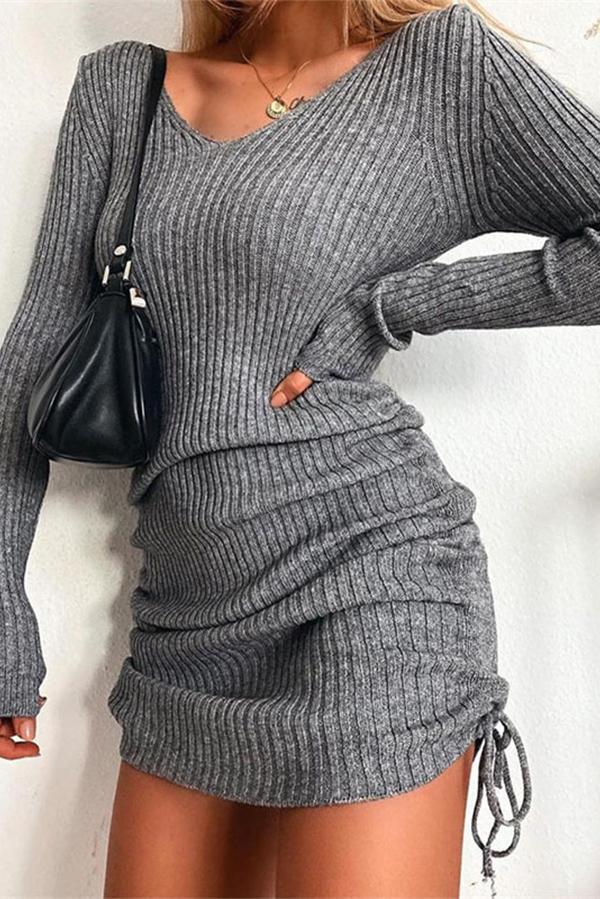 Threaded Pleated Drawstring Bottoming Skirt