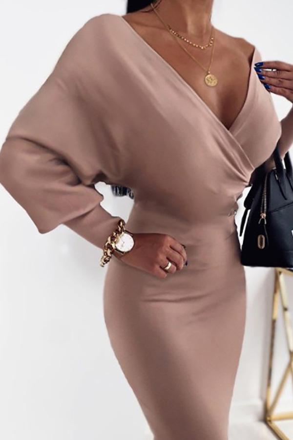 Long Sleeve Plaid V-neck Wrap Hip Dress