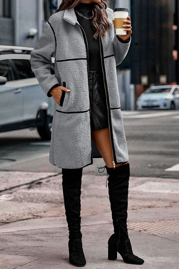 Synthetic Leather Joint Teddy Jacket