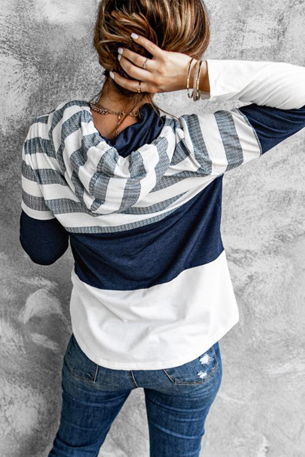 Color Block Striped Drawstring Hoodie