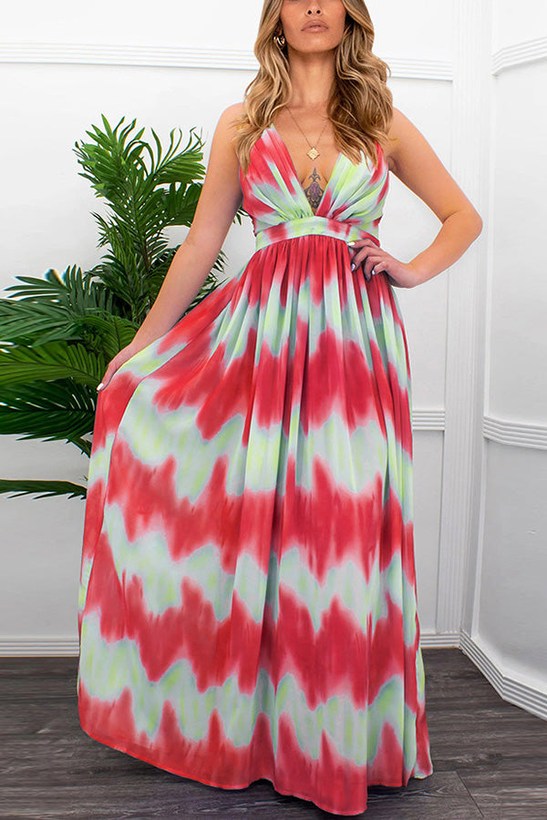 Beach V-neck Stripe Print Dress