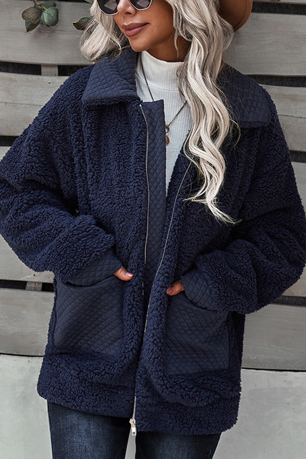 Long Sleeve Pocket Detail Zip Up Teddy Coat