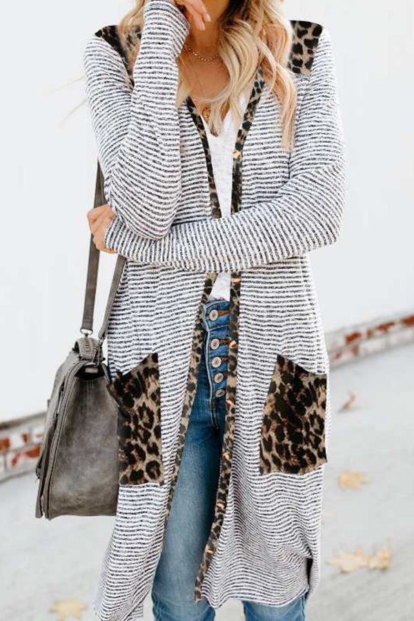 Long Sleeves Print Striped Leopard Cardigans