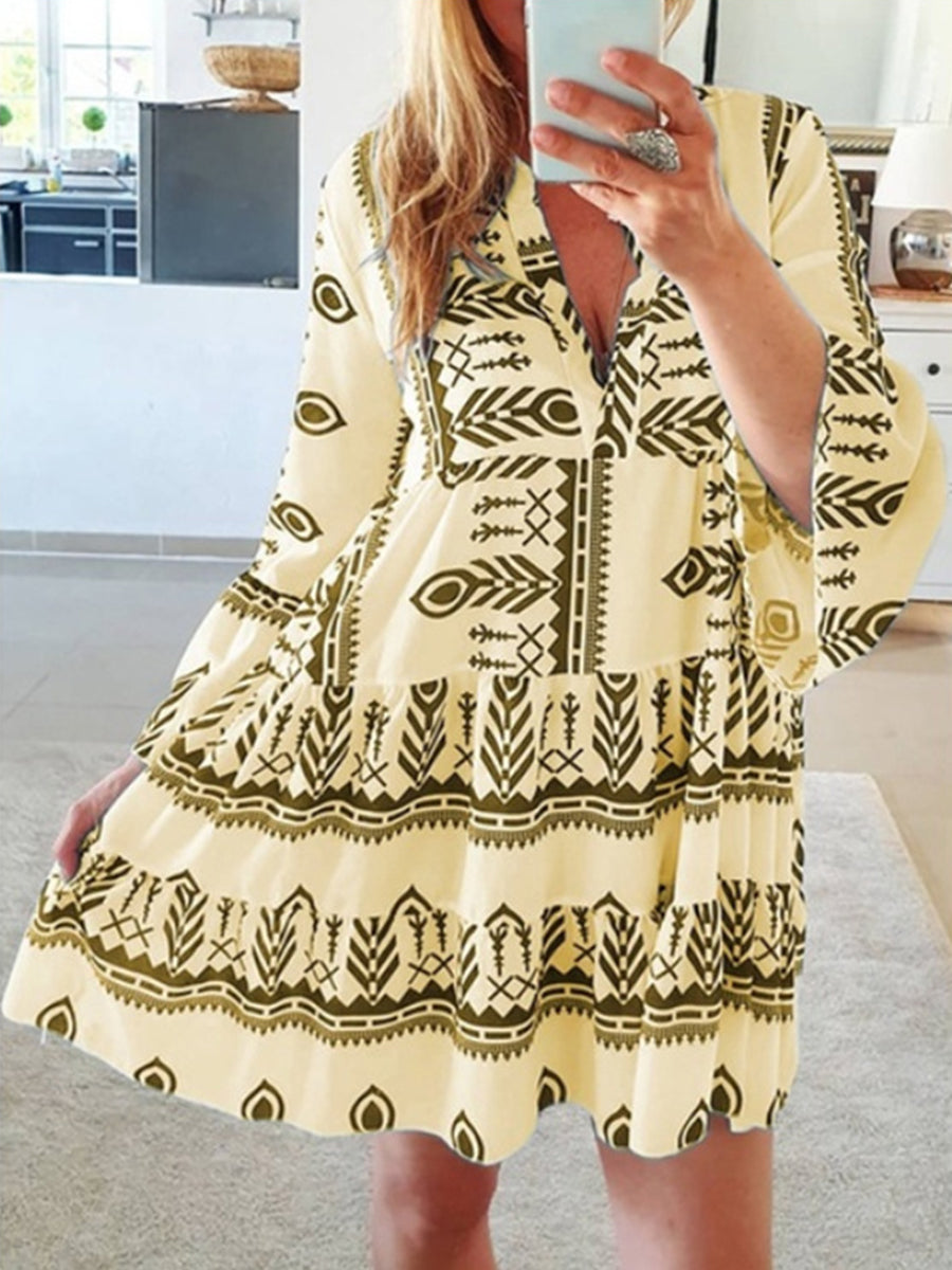 Printed Flared Sleeve Mini Dress