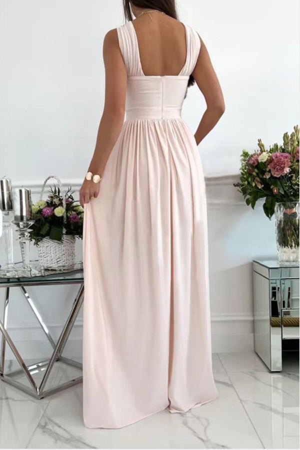 Elegant Sleeveless Halter Open Back Hem Slit Maxi Dress