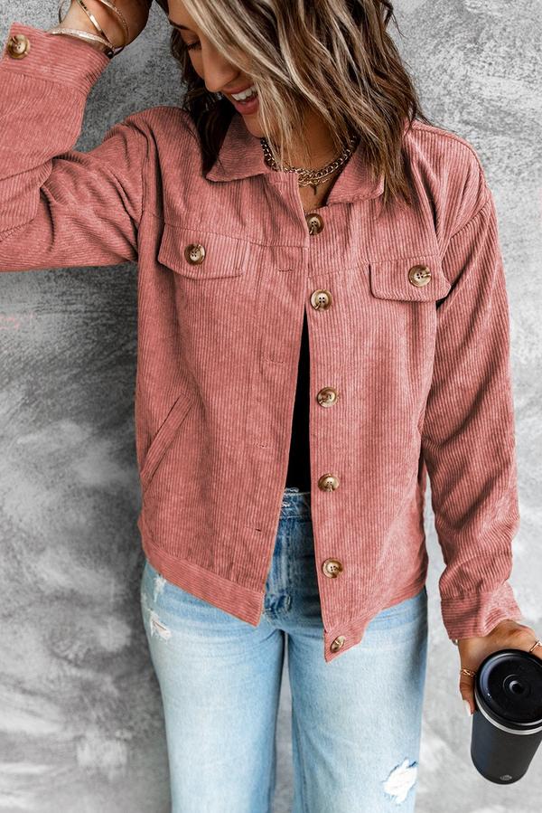 Ribbed Corduroy Long Sleeve Jacket with Pocket