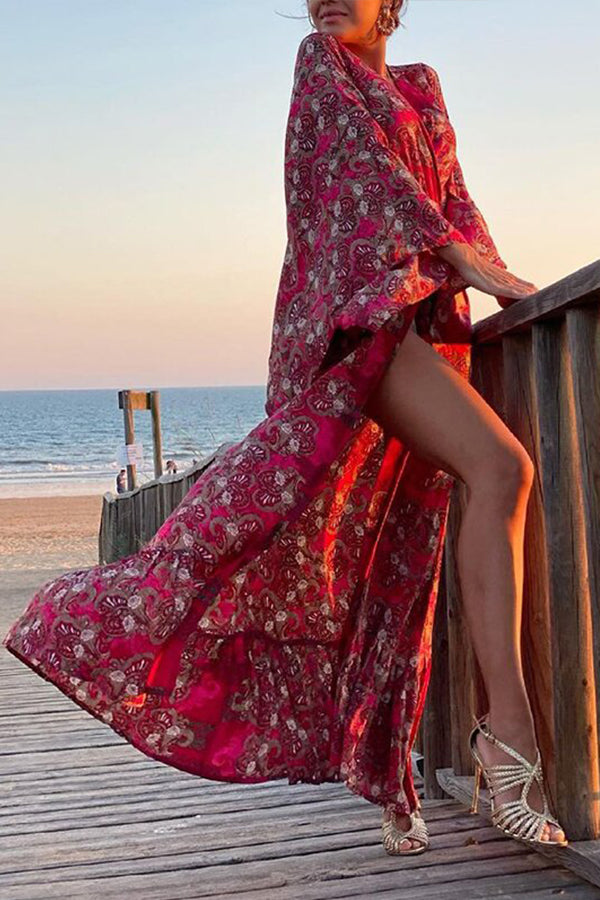Vacation Sexy Long Sleeve Lace Printed Dress