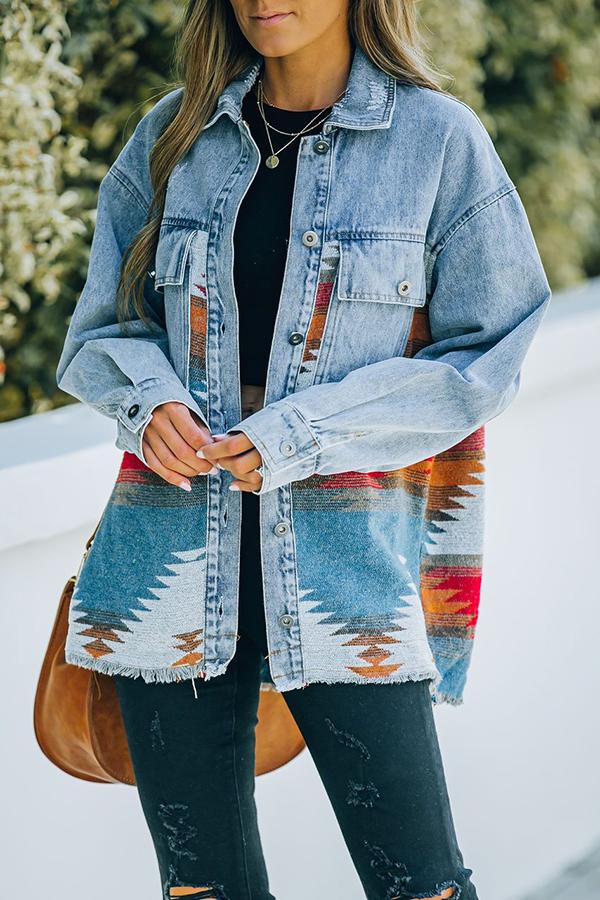 Colorful Woven Contrast Denim Jacket