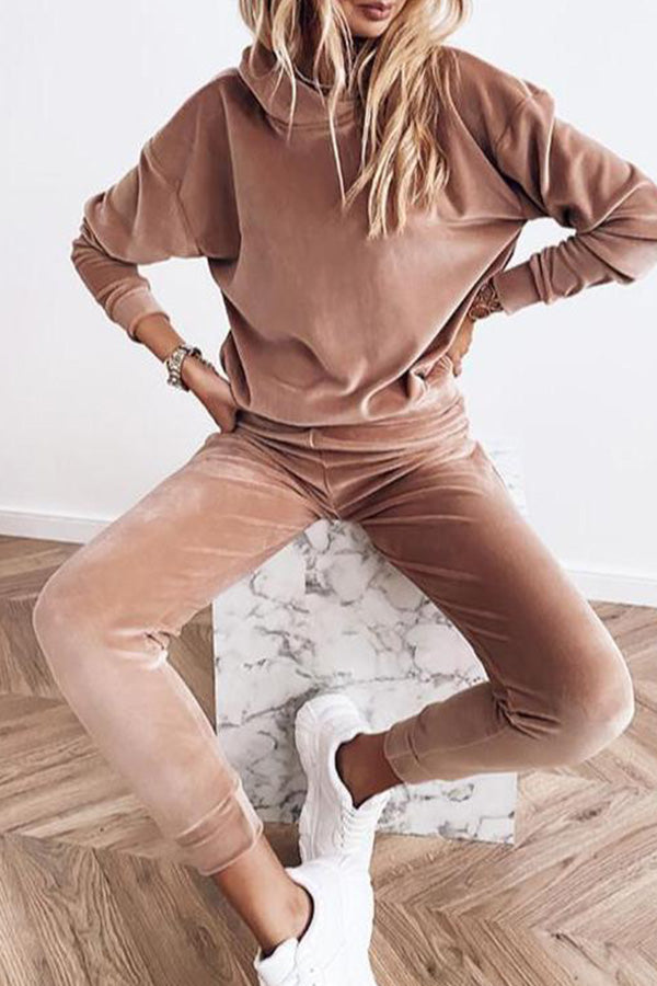 Attractive Plain Long Sleeve Hoodie Lounge Set