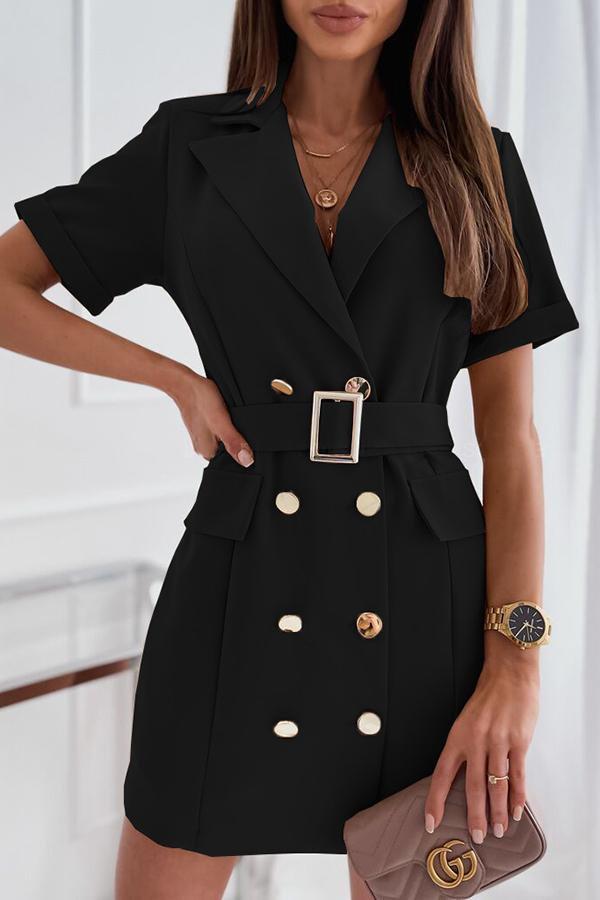 Solid Color Short Sleeve V-neck Mini Dress
