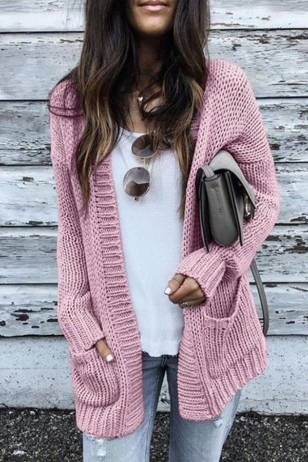 Comfy Plain Grey Long Sleeve Open Front Cardigan