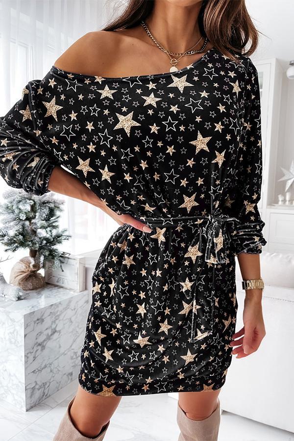 Christmas Print Star Tie Dress