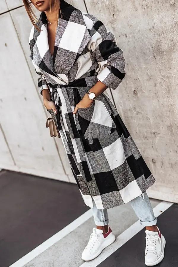 Warm Plaid Woolen Long Coat
