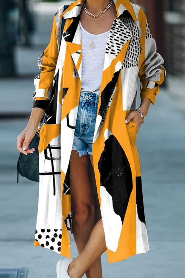 Casual Irregular Printed Lapel Midi Outerwear