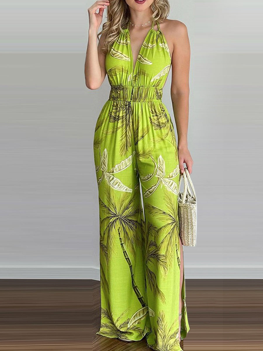 Sling Leaf Print Jumpsuit