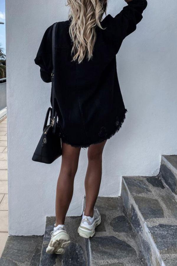 Ripped Loose Bat Sleeve Denim Jacket