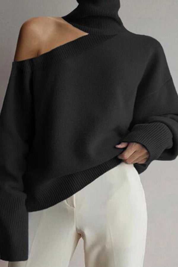 One Shoulder High Neck Long Sleeve Sweater