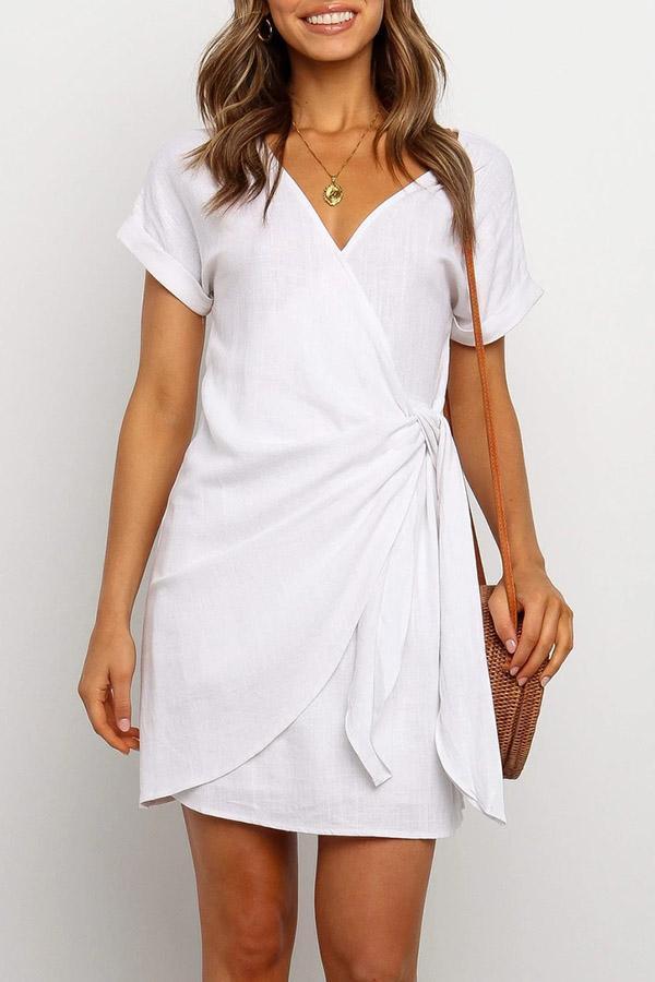 Lace Up Pullover V-neck Dress
