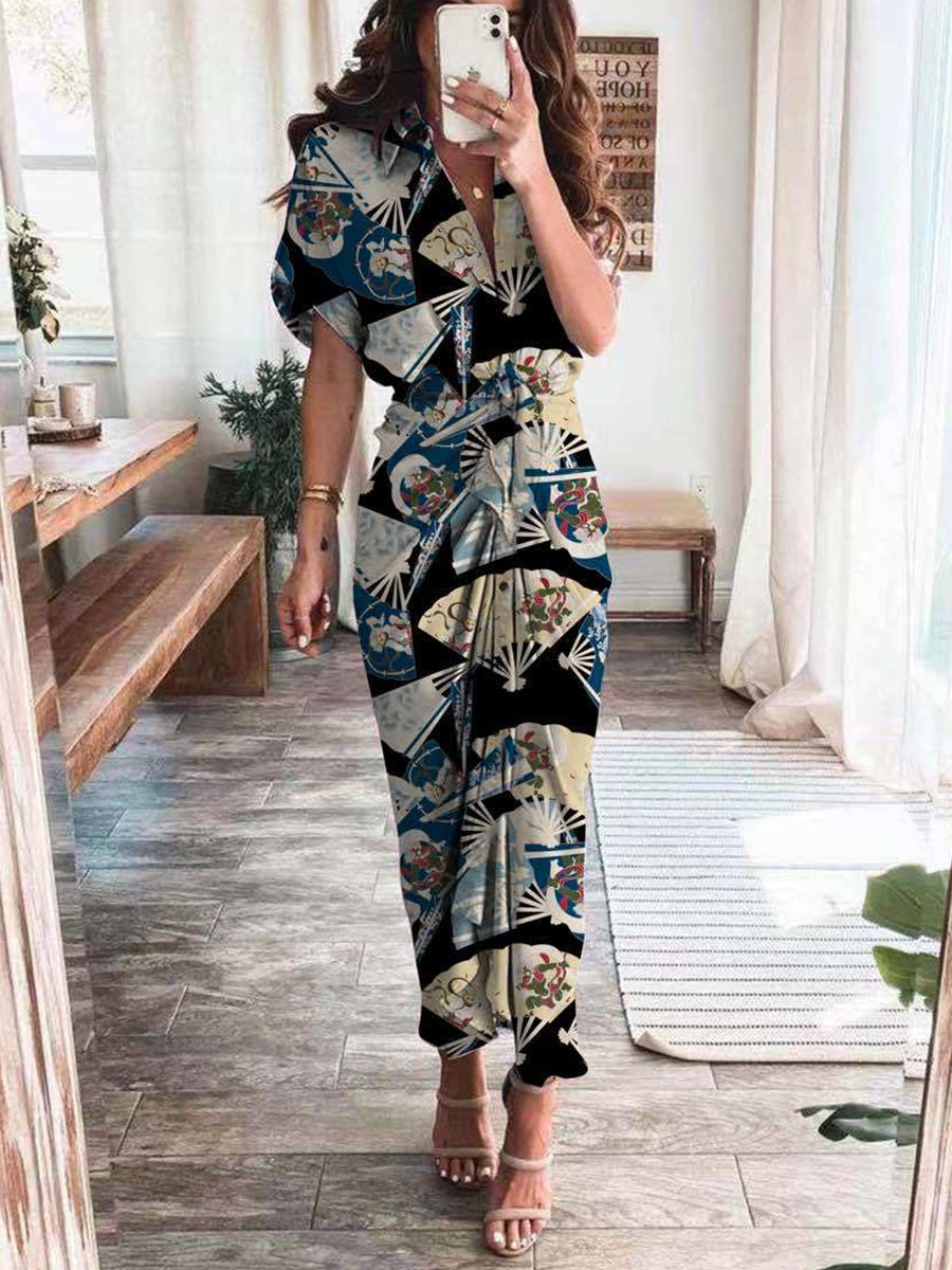 Printed V-neck Shirt Dress