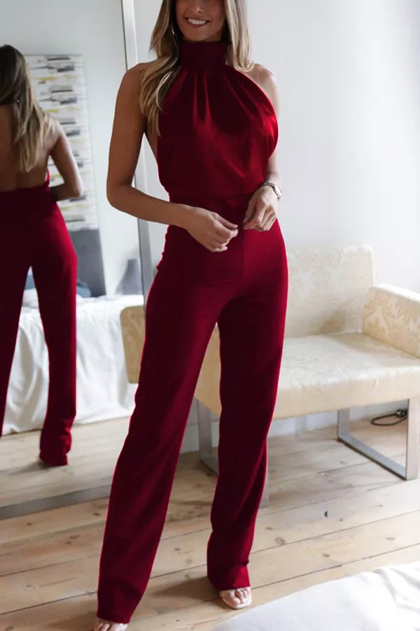 Thriving All Night Satin Halter Neck Jumpsuit