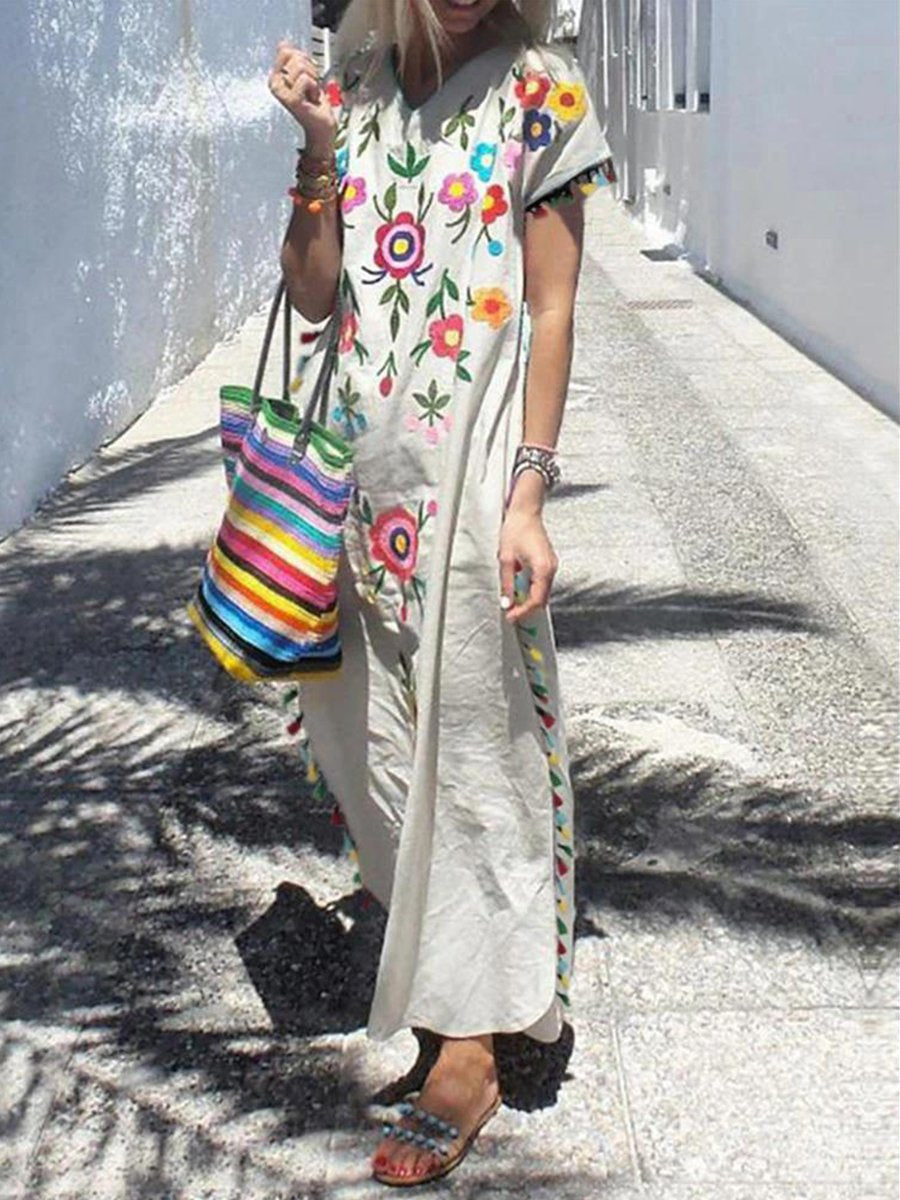 Smart Floral Print Tassels Decoration Dress