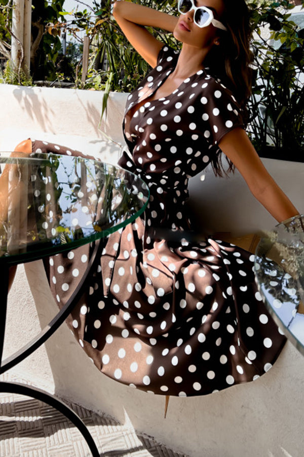Aurielle Polka Dot Tie Front Midi Dress