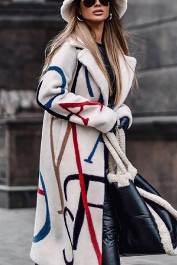 Casual Irregular Printed Lapel Midi Outerwear