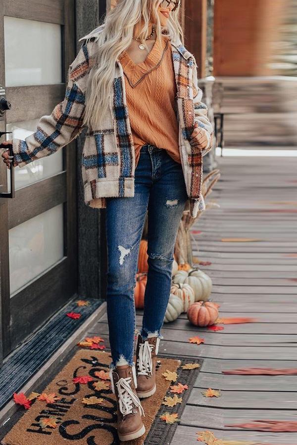 Plaid Printed Thermal Jacket