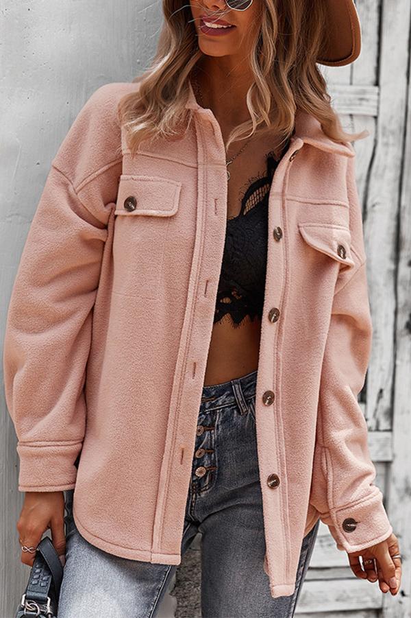 Solid Color Lapel Fleece Jacket
